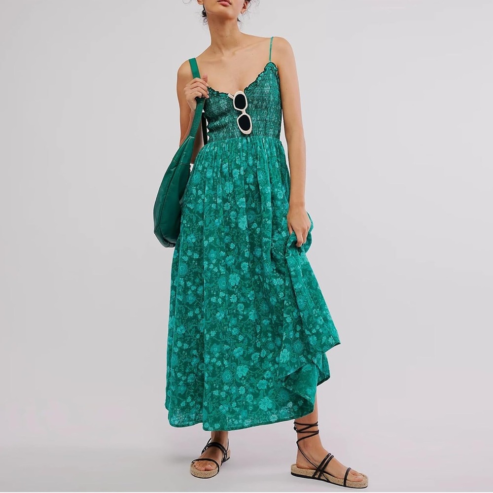 Elegant Green Floral Women's Dress